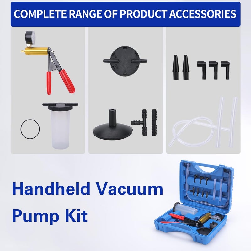 Gnhydxfe Brake Bleeder Kit with Hand Held Vacuum Pump and Adapters  with Vacuum Brake Bleeder Pump Pressure Gauge for Automotive Car Motorbike(Black) - Image 2